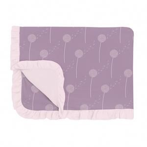 NEW KICKEE ruffle toddler blanket in lavender dandelion wish